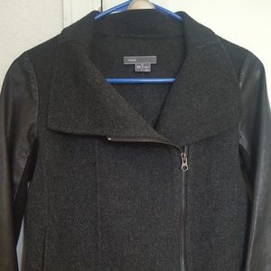 Vince grey wool bland black leather sleeve